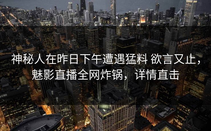 神秘人在昨日下午遭遇猛料 欲言又止，魅影直播全网炸锅，详情直击